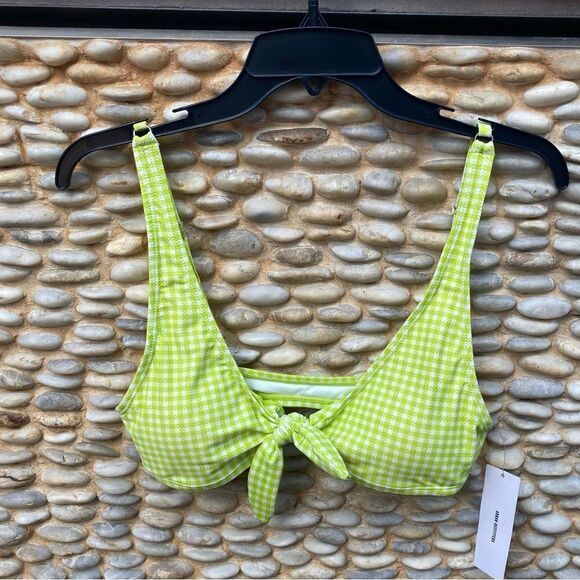Urban Outfitters Lime Gingham Out from Under Tie-Front Bikini Top. Medium. NWT - Picture 1 of 7